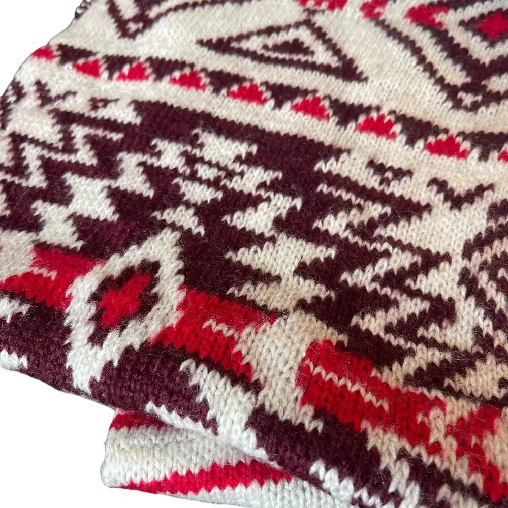 Hollister Co Infinity Scarf Burgundy Cream Red Tribal Knit Boho Y2K